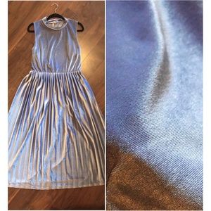 ASOS periwinkle lilac velvet open back mock neck sleeveless pleated midi dress